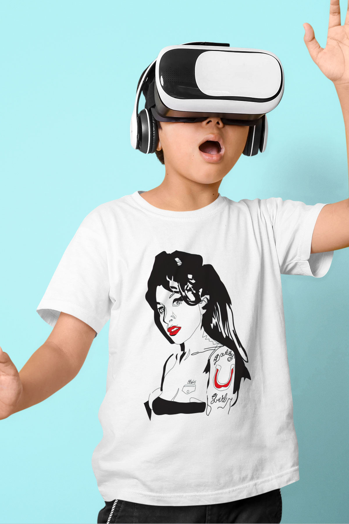 Amy Winehouse Beyaz Unisex Çocuk Tişört