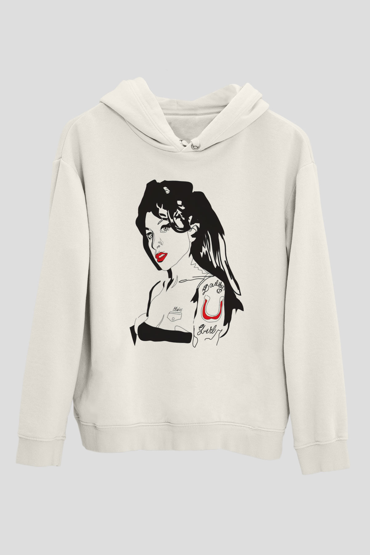 Amy Winehouse Beyaz Unisex Kapüşonlu Sweatshirt