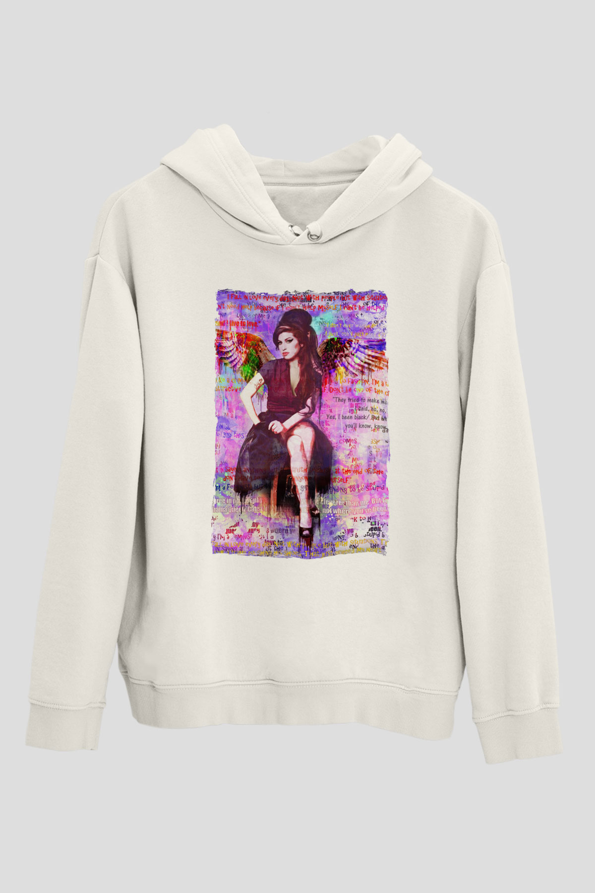 Amy Winehouse Beyaz Unisex Kapüşonlu Sweatshirt