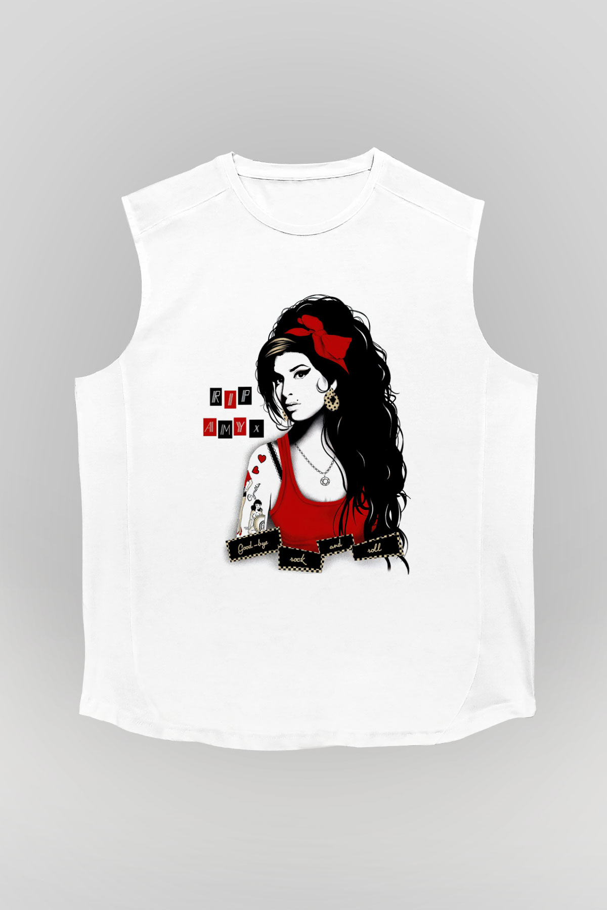 Amy Winehouse Beyaz Unisex Kolsuz Tişört