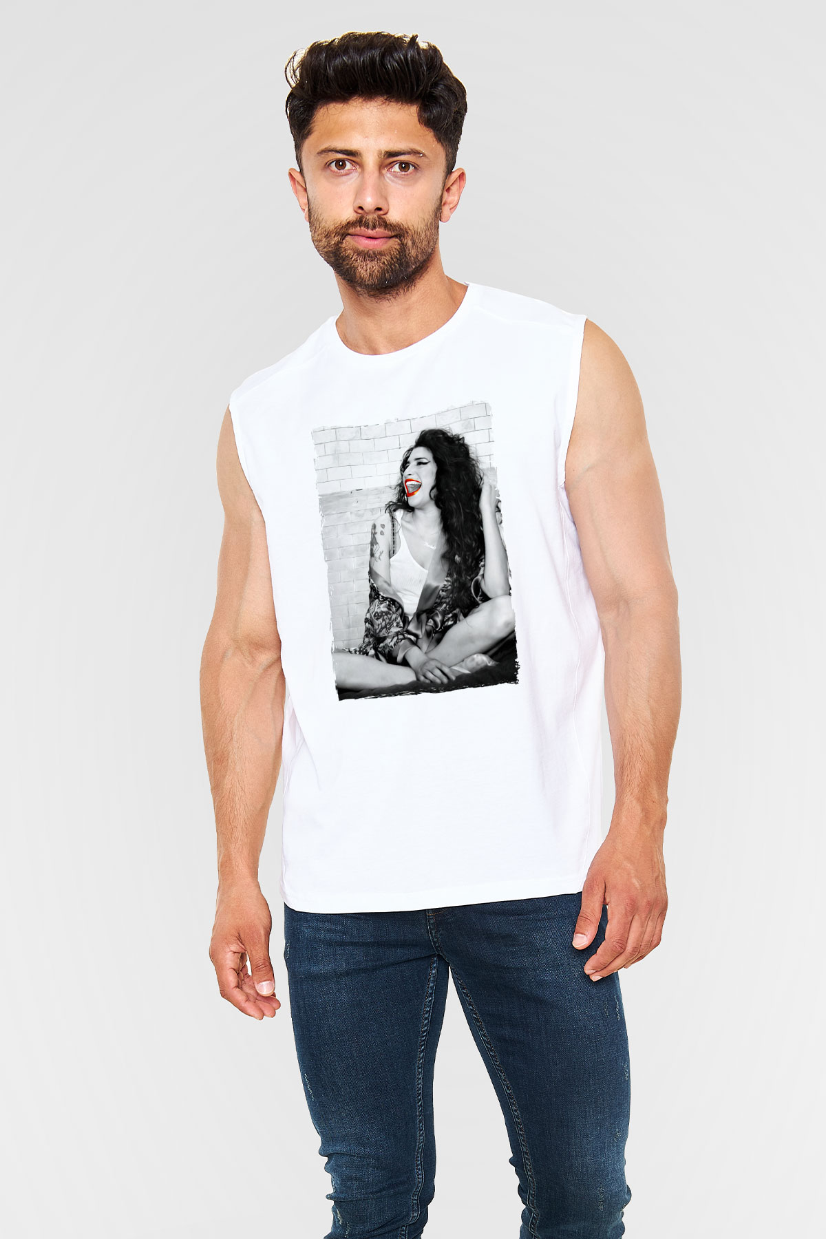 Amy Winehouse Beyaz Unisex Kolsuz Tişört