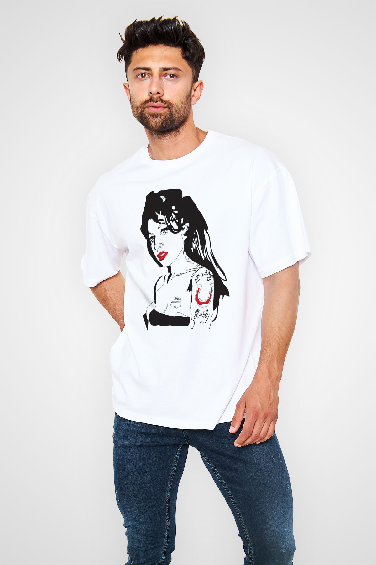 Amy Winehouse Beyaz Oversize Tişört Oversize T-shirt - TişörtFabrikası