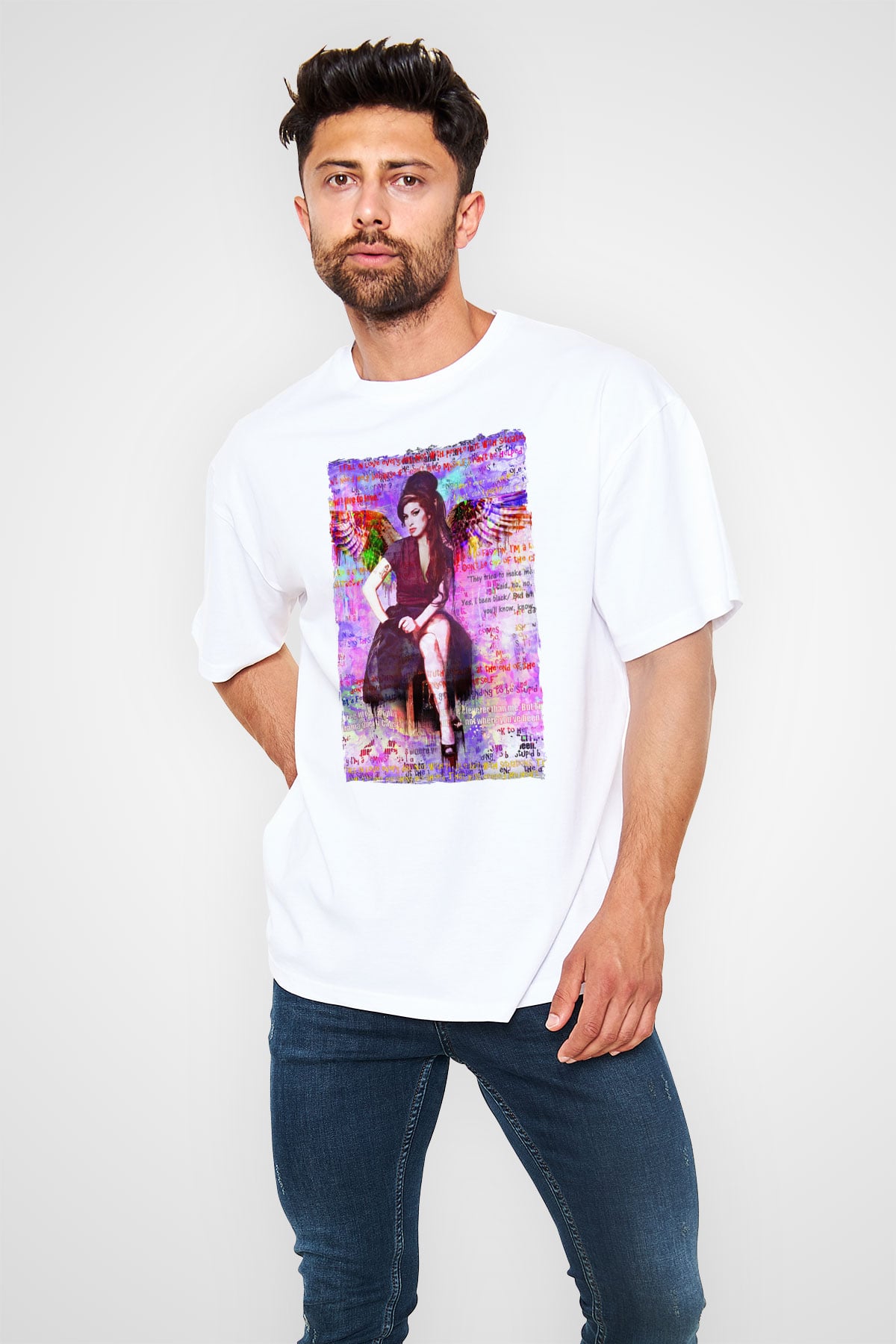 Amy Winehouse Beyaz Oversize Tişört Oversize T-shirt - TişörtFabrikası