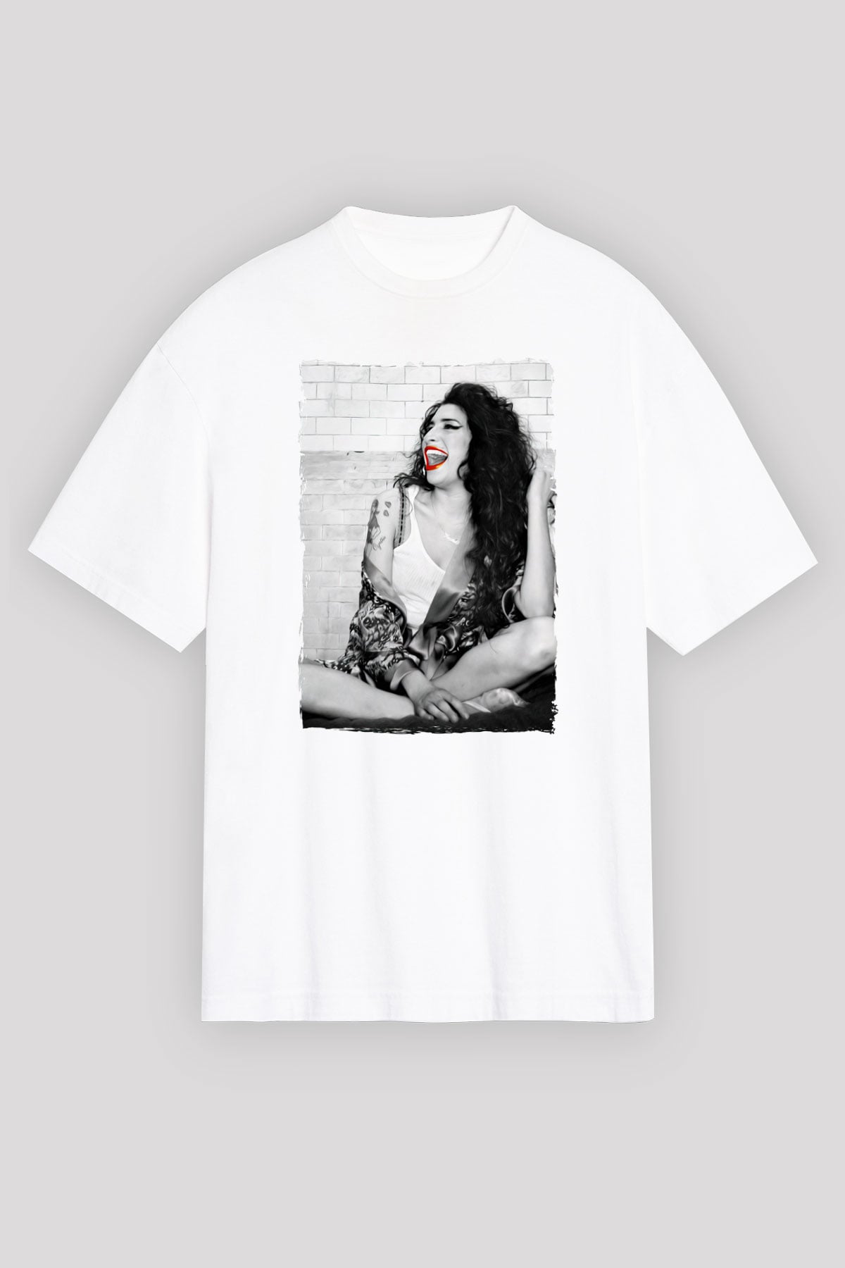 Amy Winehouse Beyaz Oversize Tişört Oversize T-shirt - TişörtFabrikası