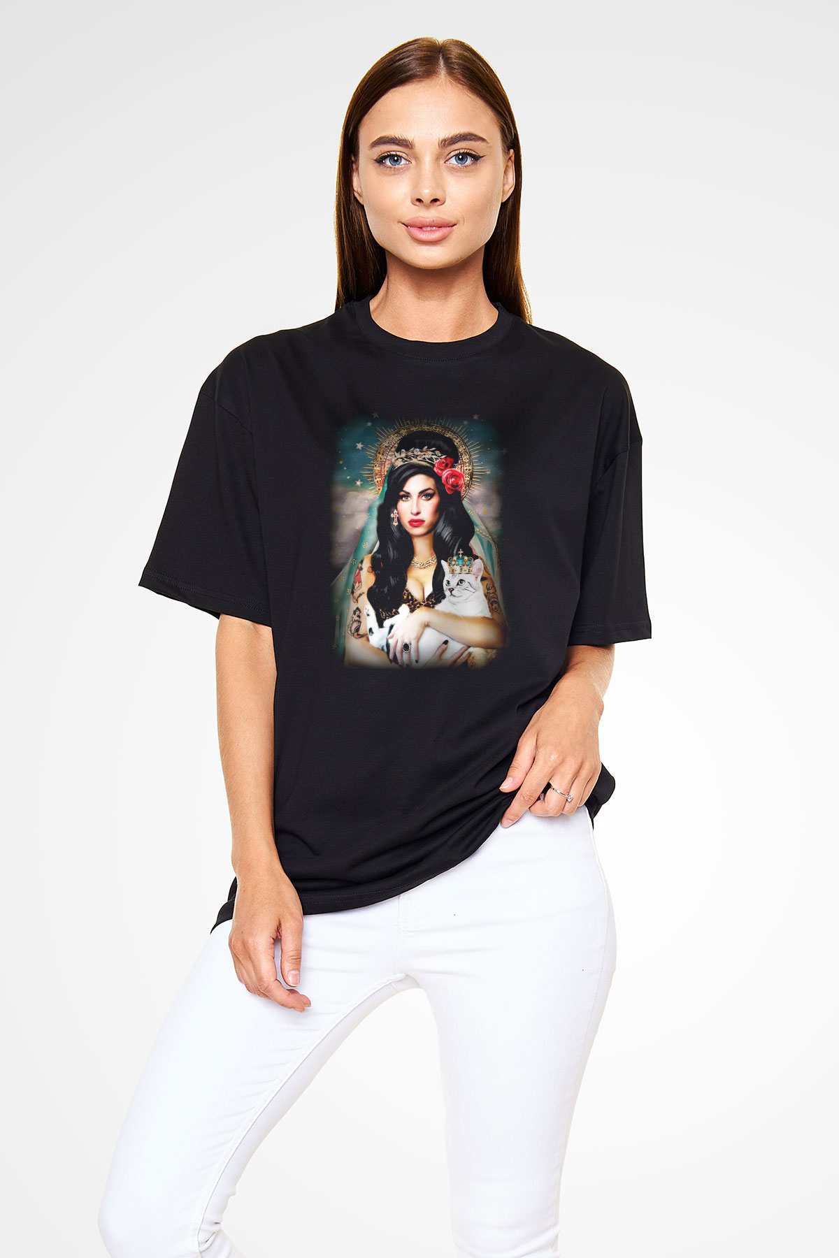 Amy Winehouse Siyah Unisex Oversize Tişört T-Shirt