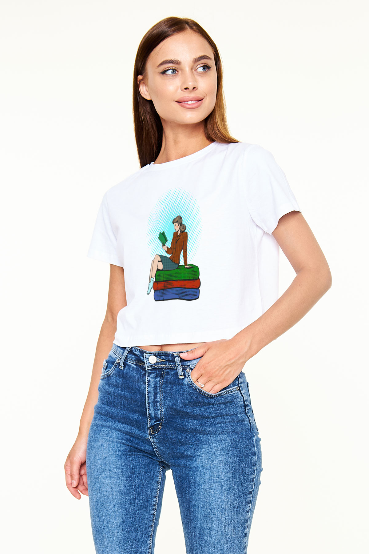 Ana okulu Beyaz  Crop Top Tişört