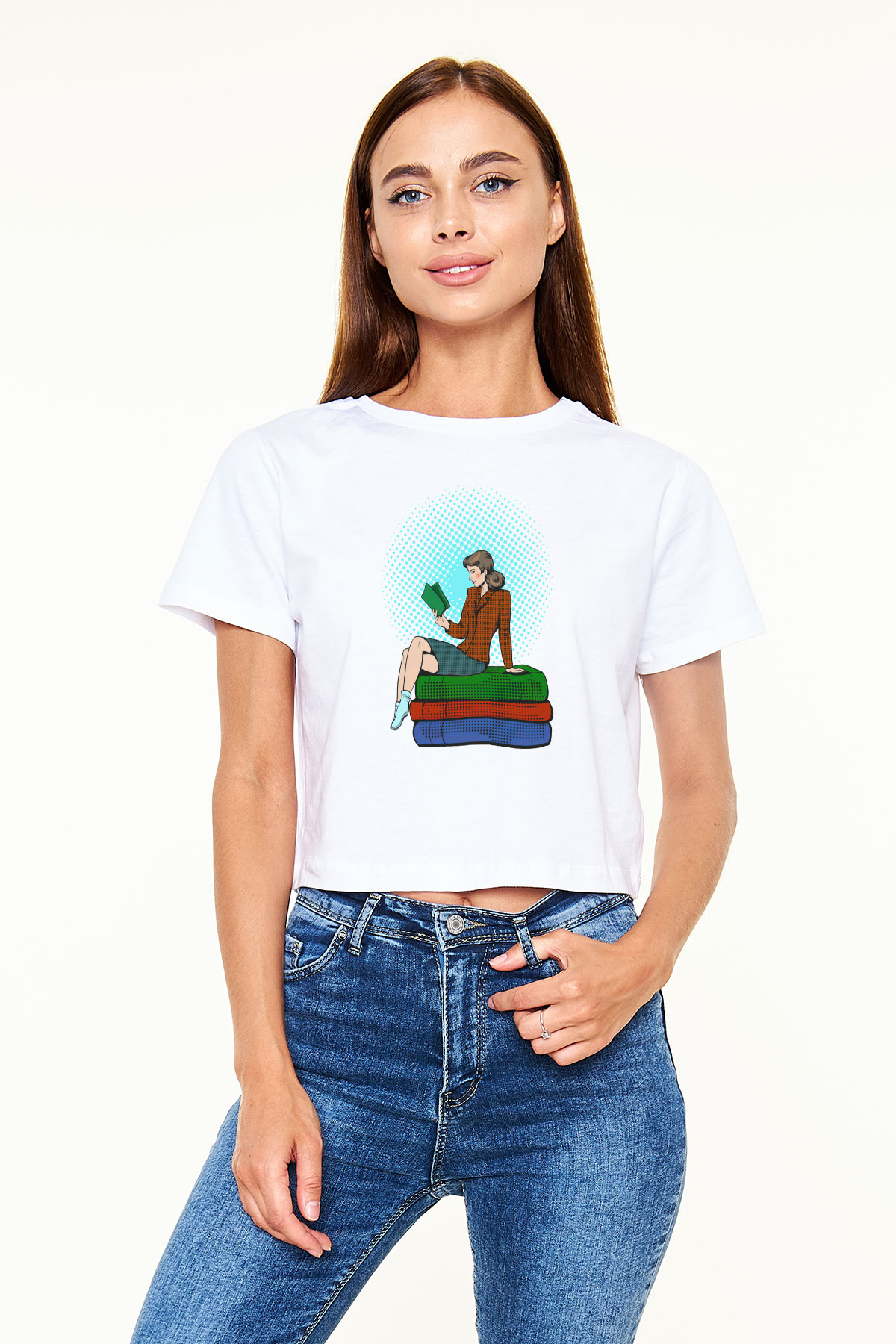 Ana okulu Beyaz  Crop Top Tişört