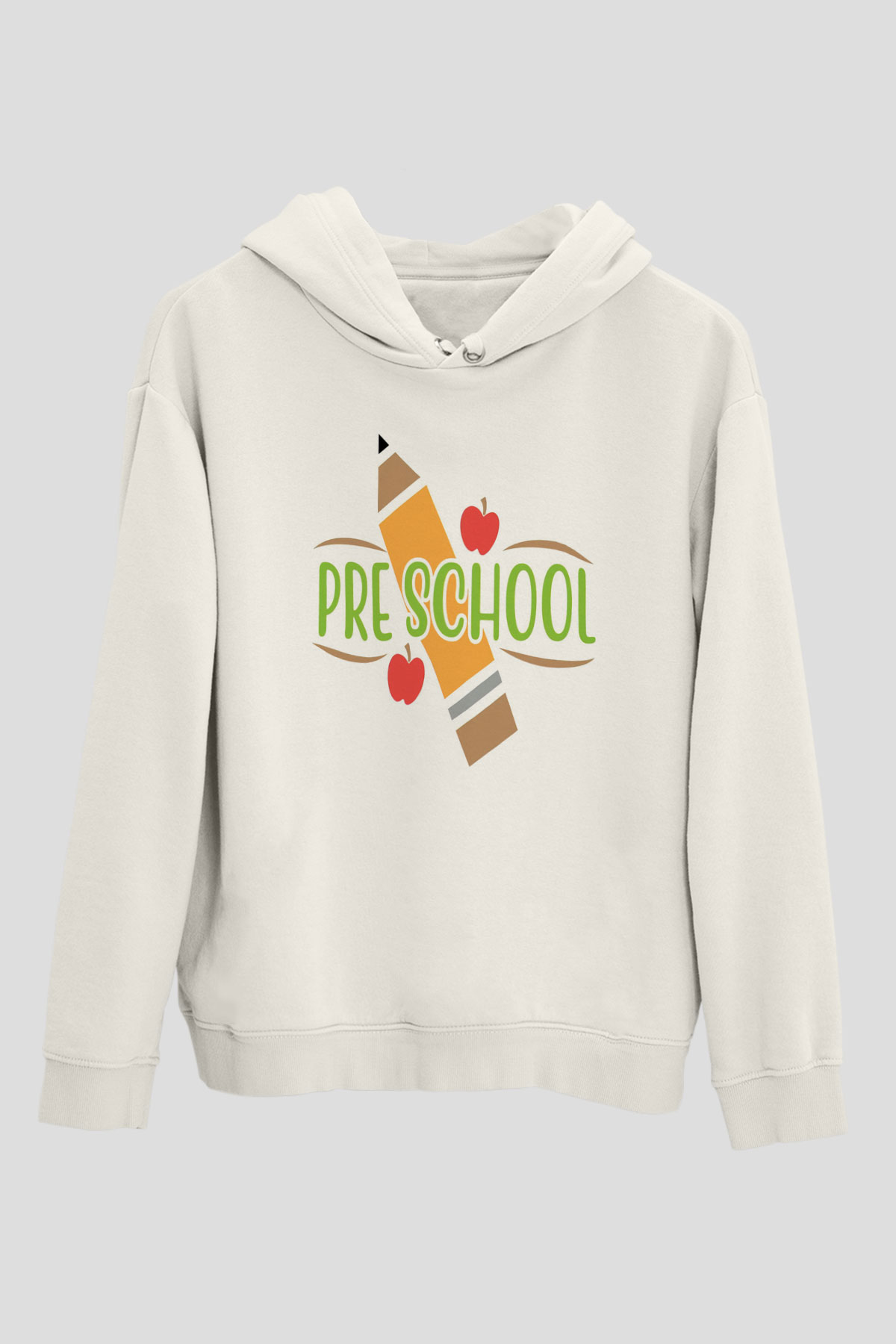 Ana okulu Beyaz Unisex Kapüşonlu Sweatshirt