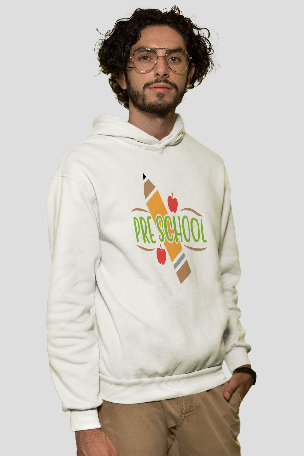 Ana okulu Beyaz Unisex Kapüşonlu Sweatshirt