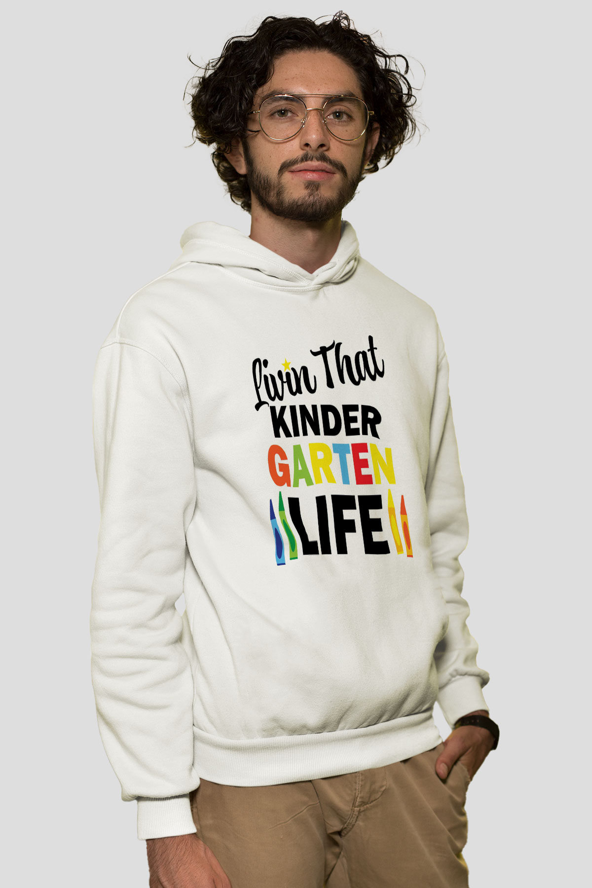 Ana okulu Beyaz Unisex Kapüşonlu Sweatshirt