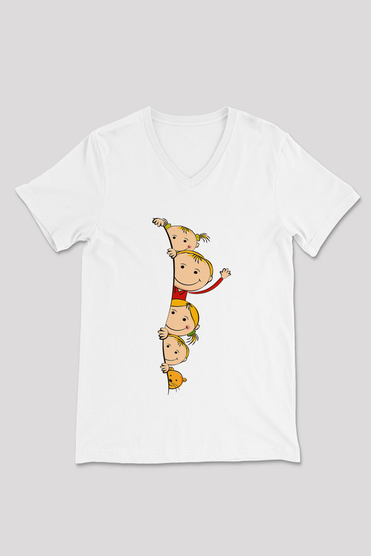 Ana okulu Beyaz Unisex V Yaka Tişört T-Shirt