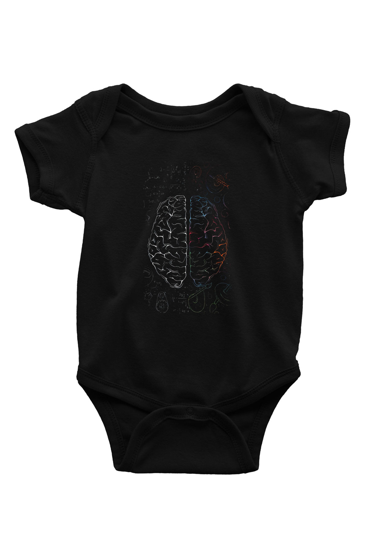 Analitik Ve Sezgisel Beyin Lobları Baskılı Unisex Siyah Bebek Body - Zıbın
