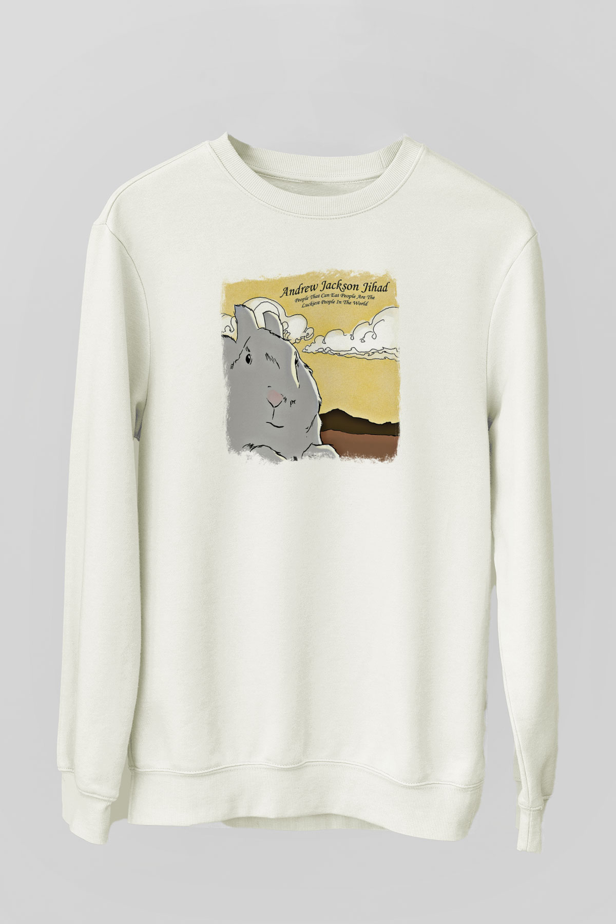 Andrew Jackson Jihad Baskılı Unisex Beyaz Sweatshirt
