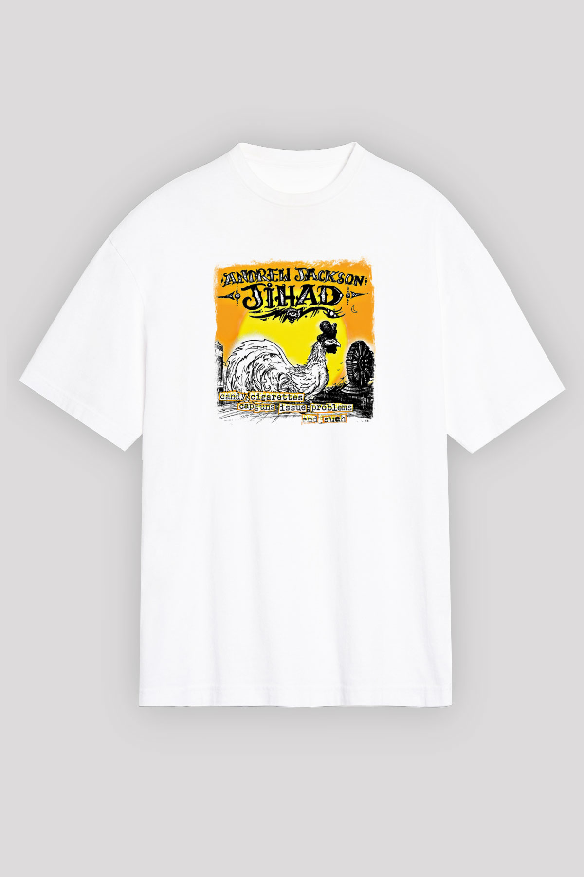 Andrew Jackson Jihad Baskılı Unisex Beyaz Oversize Tişört