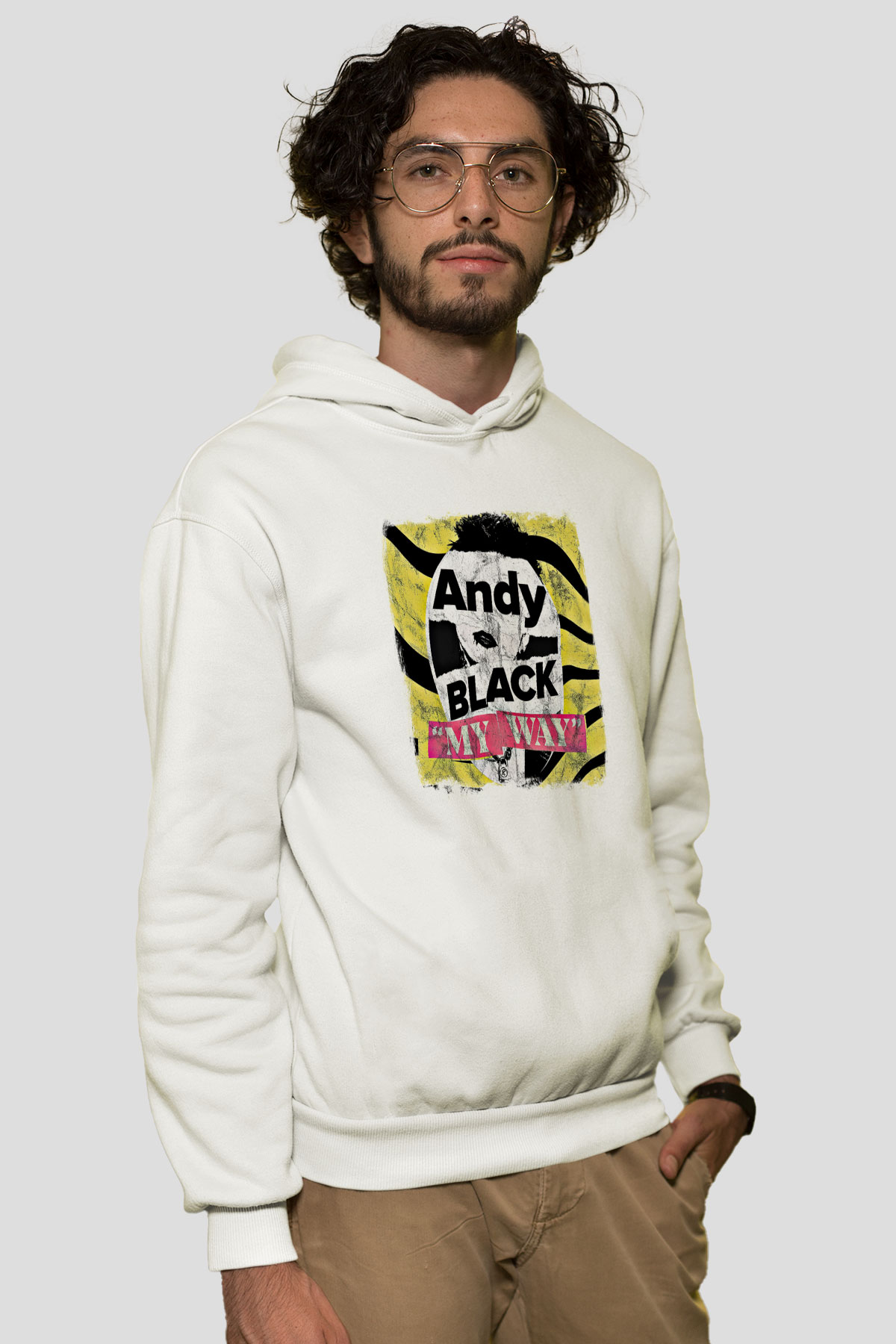 Andy Black Baskılı Unisex Beyaz Hoodie