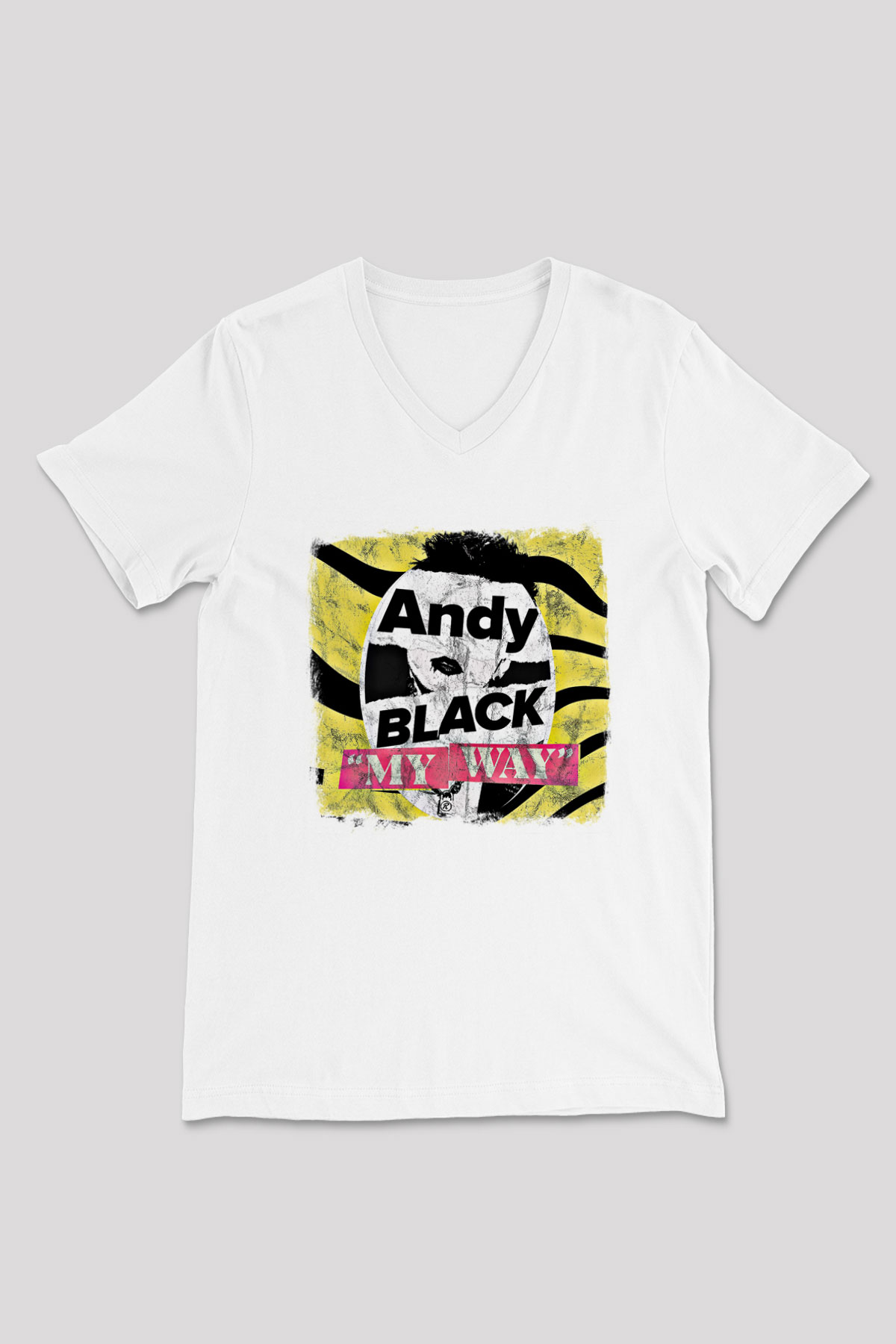 Andy Black Baskılı Unisex Beyaz V Yaka Tişört