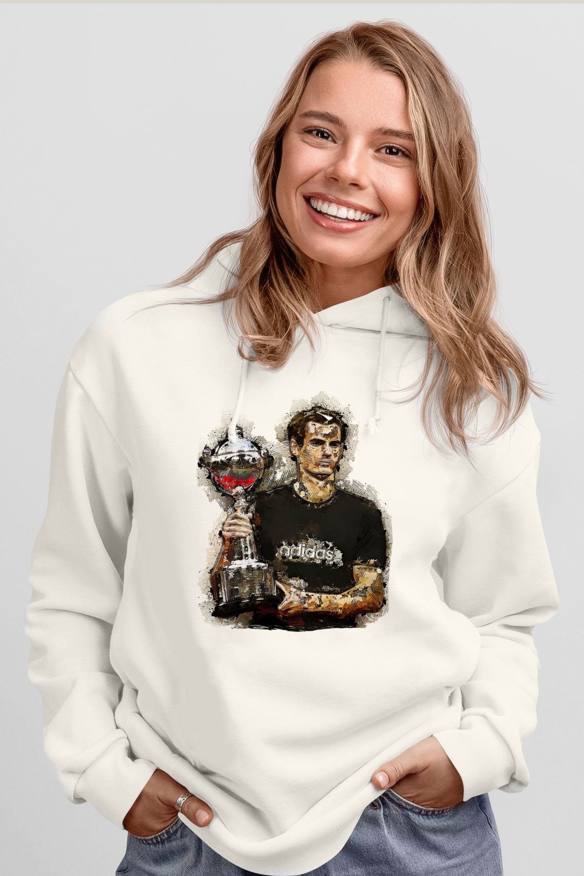 Andy Murray Baskılı Beyaz Unisex Kapüşonlu Sweatshirt