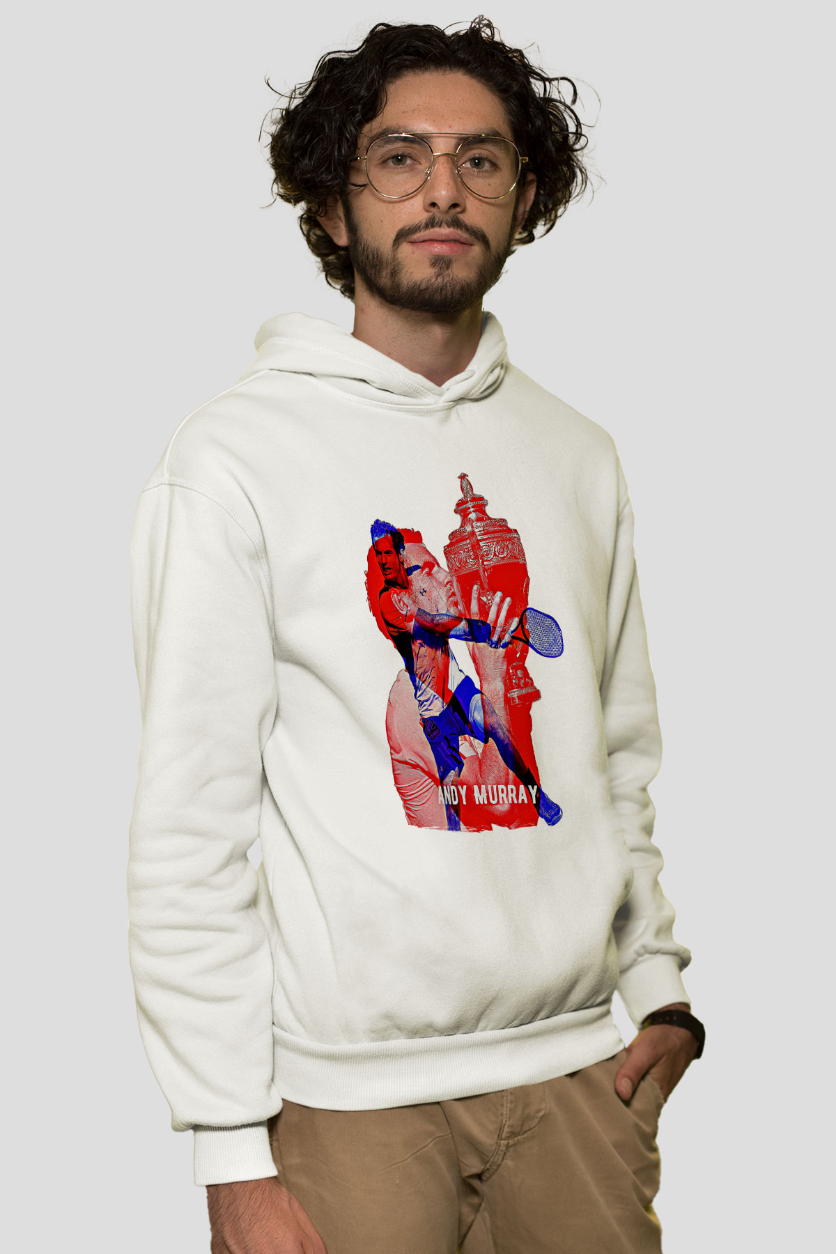 Andy Murray Baskılı Beyaz Unisex Kapüşonlu Sweatshirt