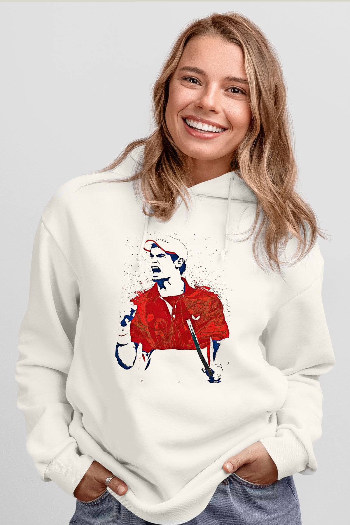 Andy Murray Baskılı Beyaz Unisex Kapüşonlu Sweatshirt