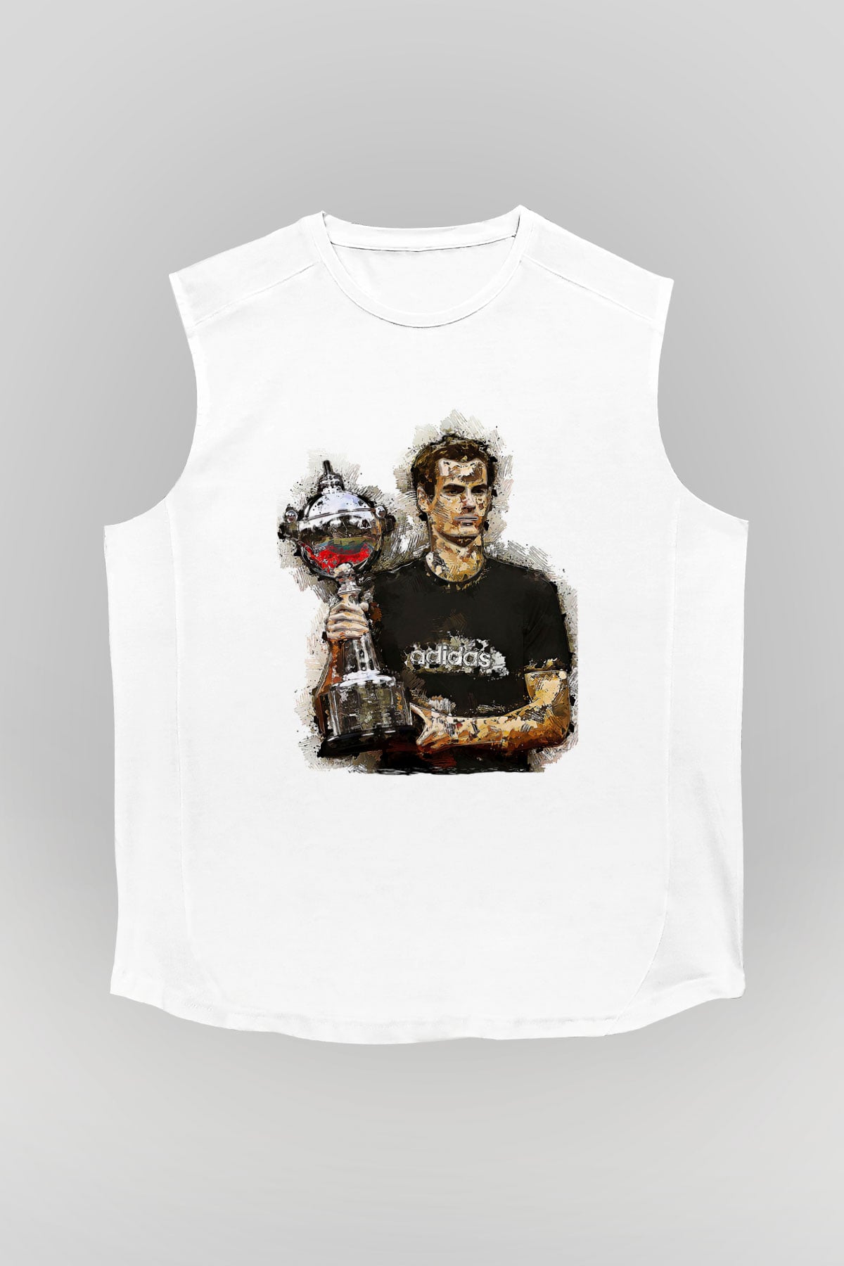 Andy Murray Baskılı Beyaz Unisex Kolsuz Tişört - Tshirt