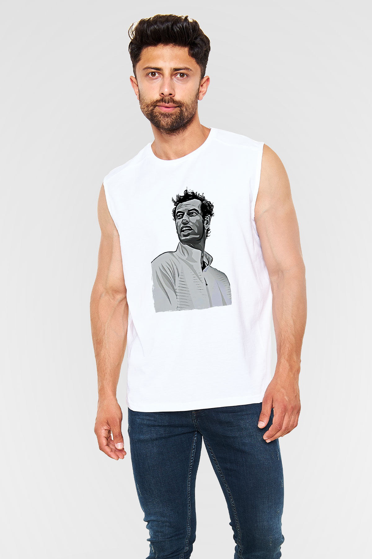 Andy Murray Baskılı Beyaz Unisex Kolsuz Tişört - Tshirt