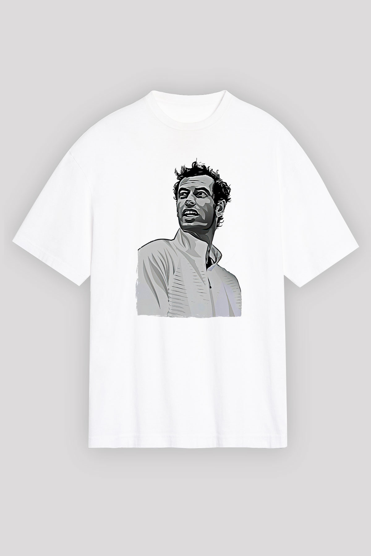 Andy Murray Baskılı Beyaz Unisex Oversize Tişört - Tshirt