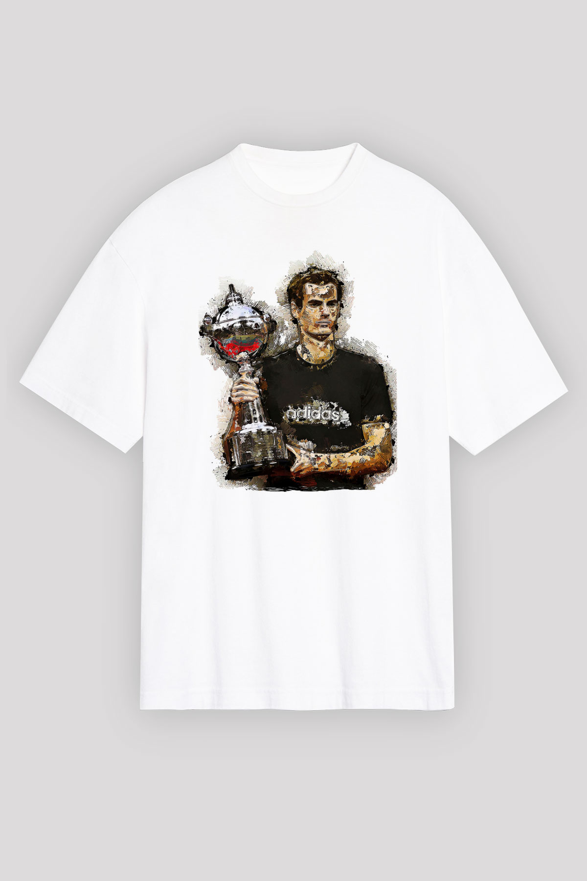 Andy Murray Baskılı Beyaz Unisex Oversize Tişört - Tshirt