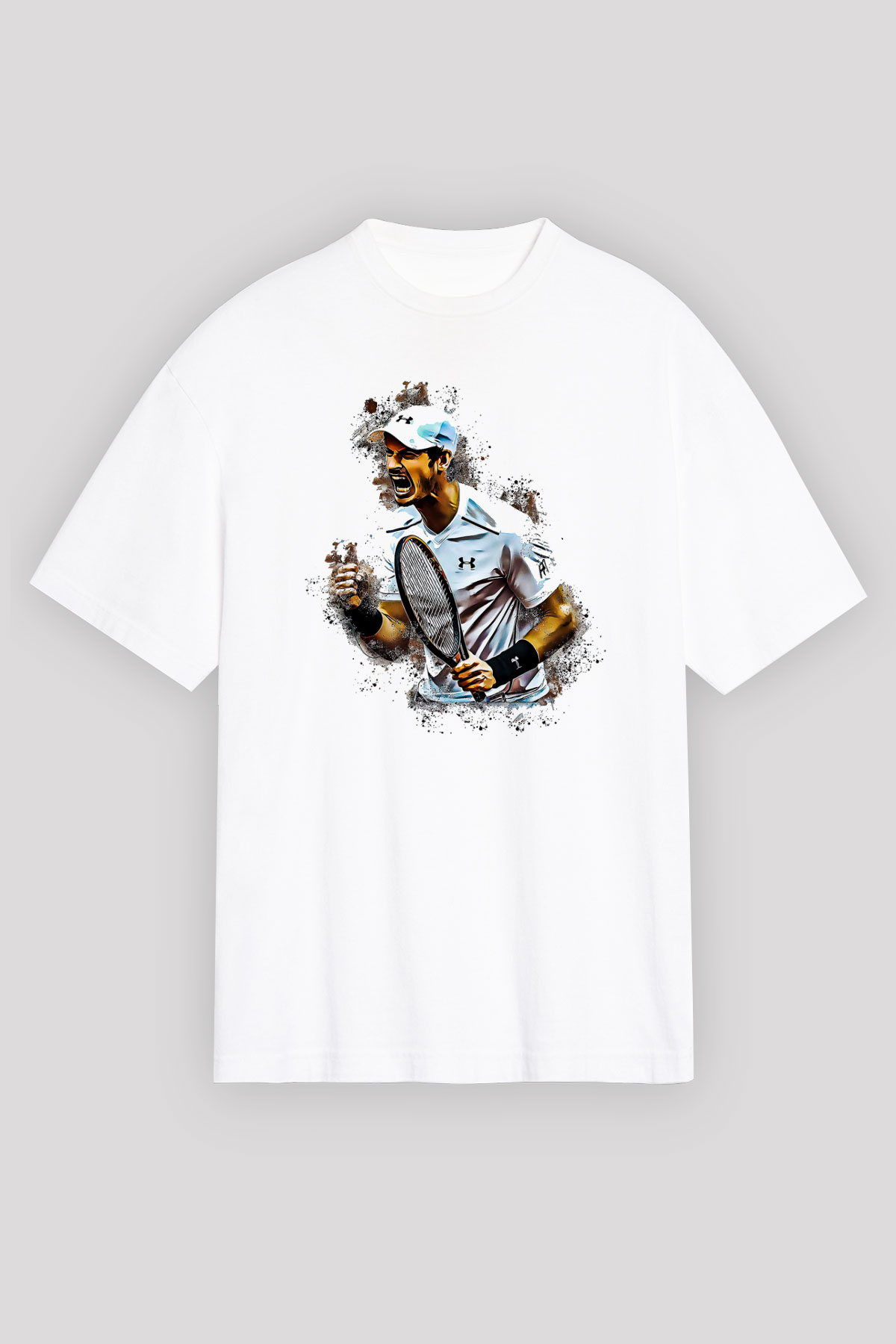 Andy Murray Baskılı Beyaz Unisex Oversize Tişört - Tshirt