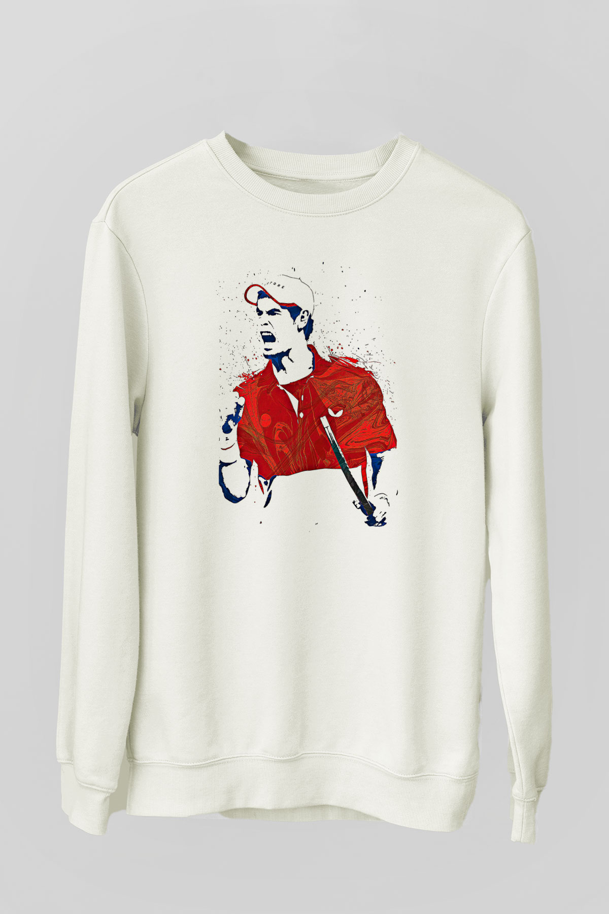 Andy Murray Baskılı Beyaz Unisex Sweatshirt