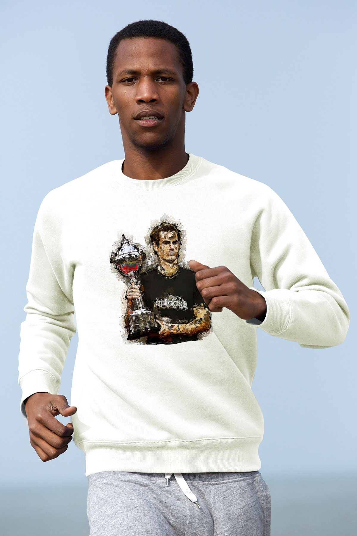 Andy Murray Baskılı Beyaz Unisex Sweatshirt