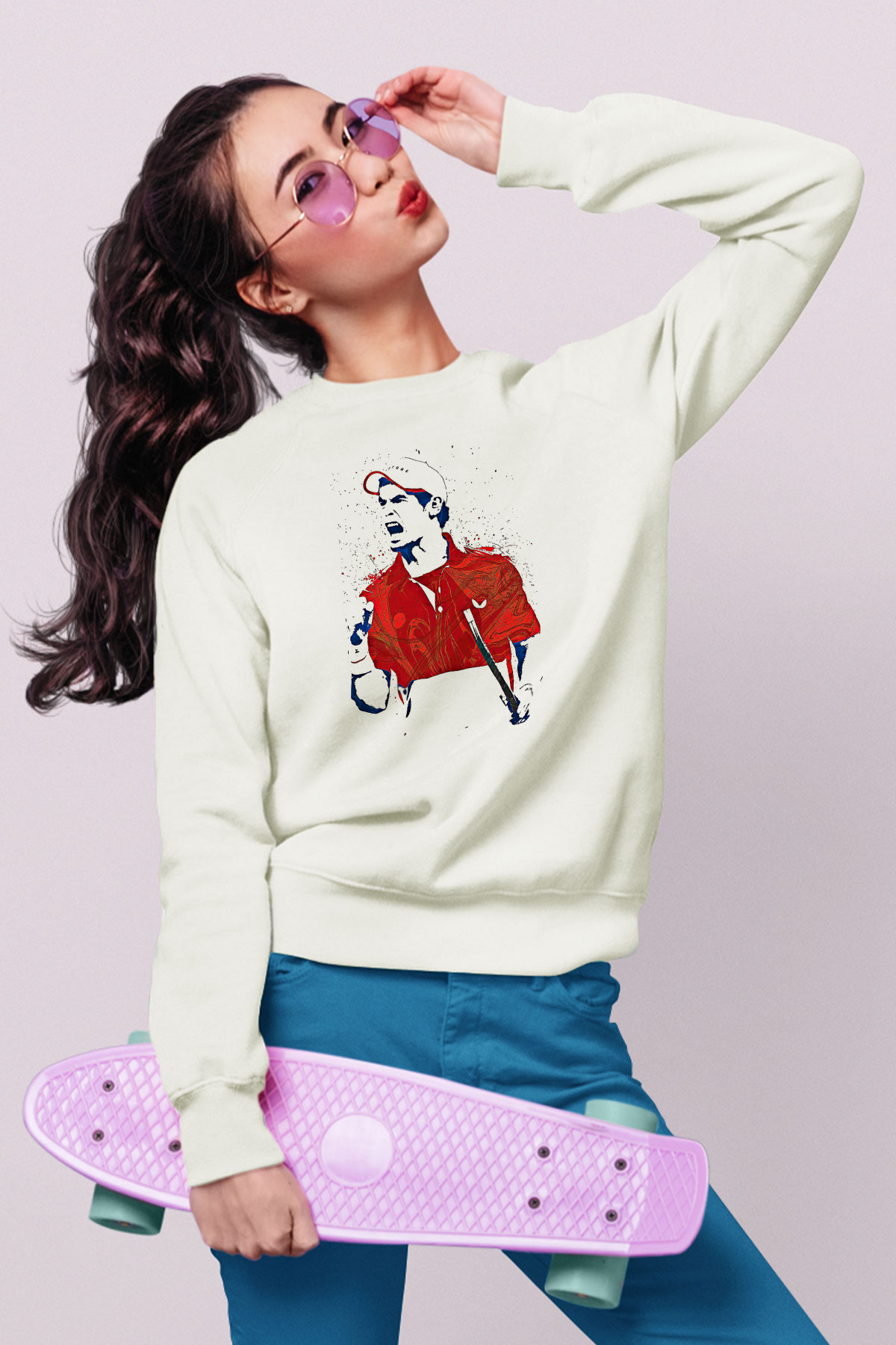 Andy Murray Baskılı Beyaz Unisex Sweatshirt