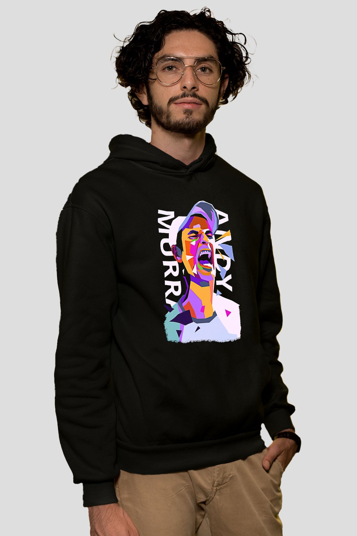Andy Murray Baskılı Unisex Siyah Kapüşonlu Sweatshirt