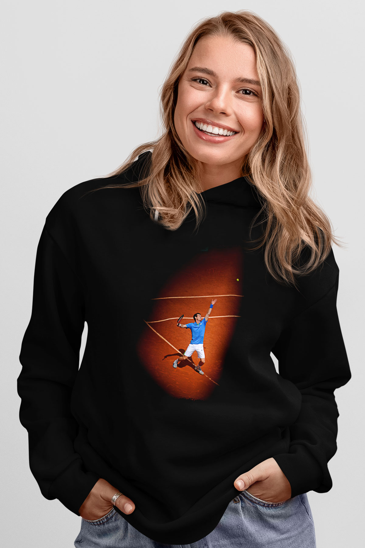 Andy Murray Baskılı Unisex Siyah Kapüşonlu Sweatshirt