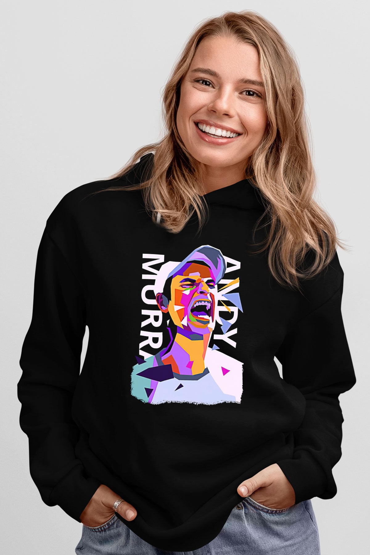 Andy Murray Baskılı Unisex Siyah Kapüşonlu Sweatshirt