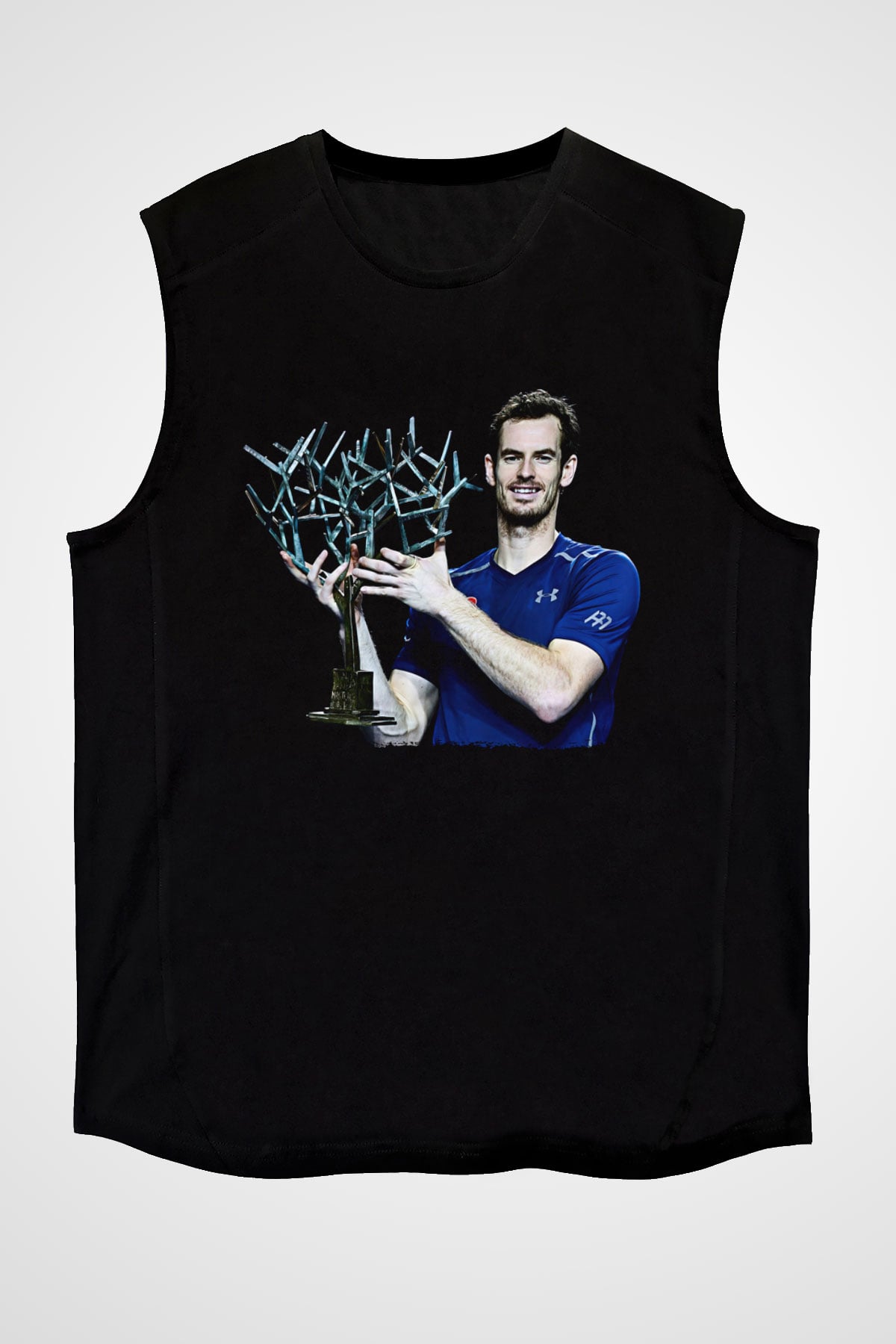 Andy Murray Baskılı Unisex Siyah Kolsuz Tişört - Tshirt
