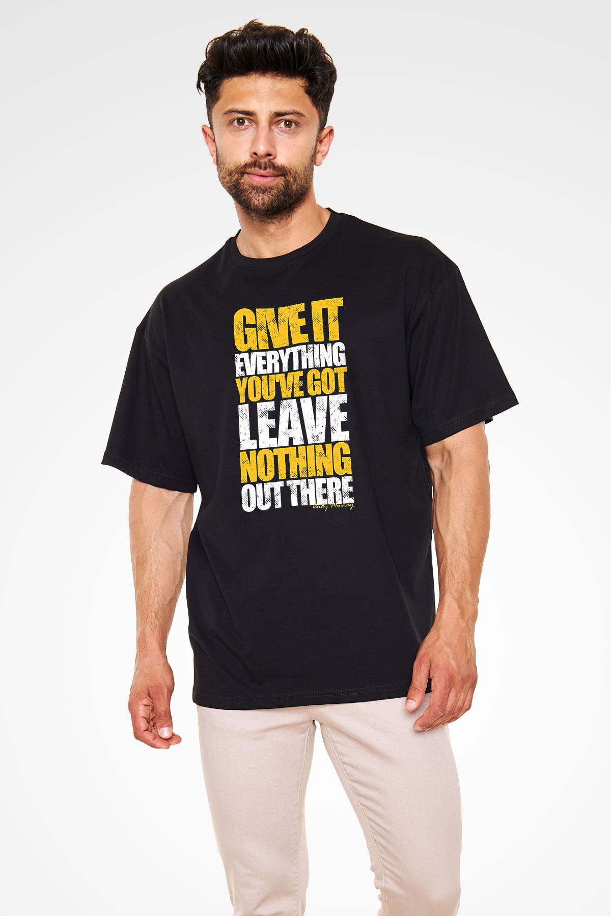 Andy Murray Baskılı Unisex Siyah Oversize Tişört - Tshirt