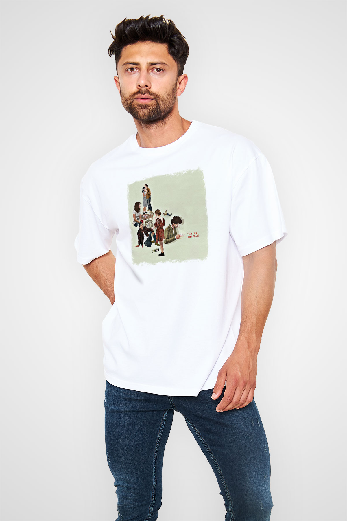 Andy Shauf Baskılı Unisex Beyaz Oversize Tişört