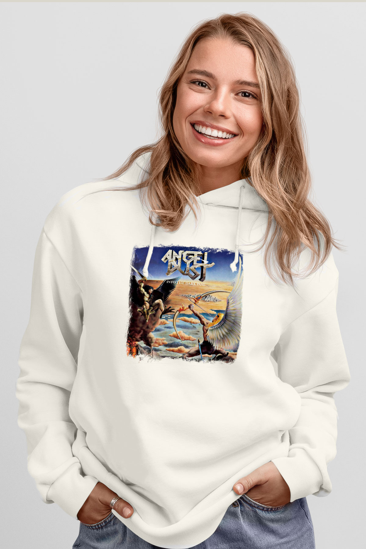 Angel Dust Baskılı Unisex Beyaz Hoodie