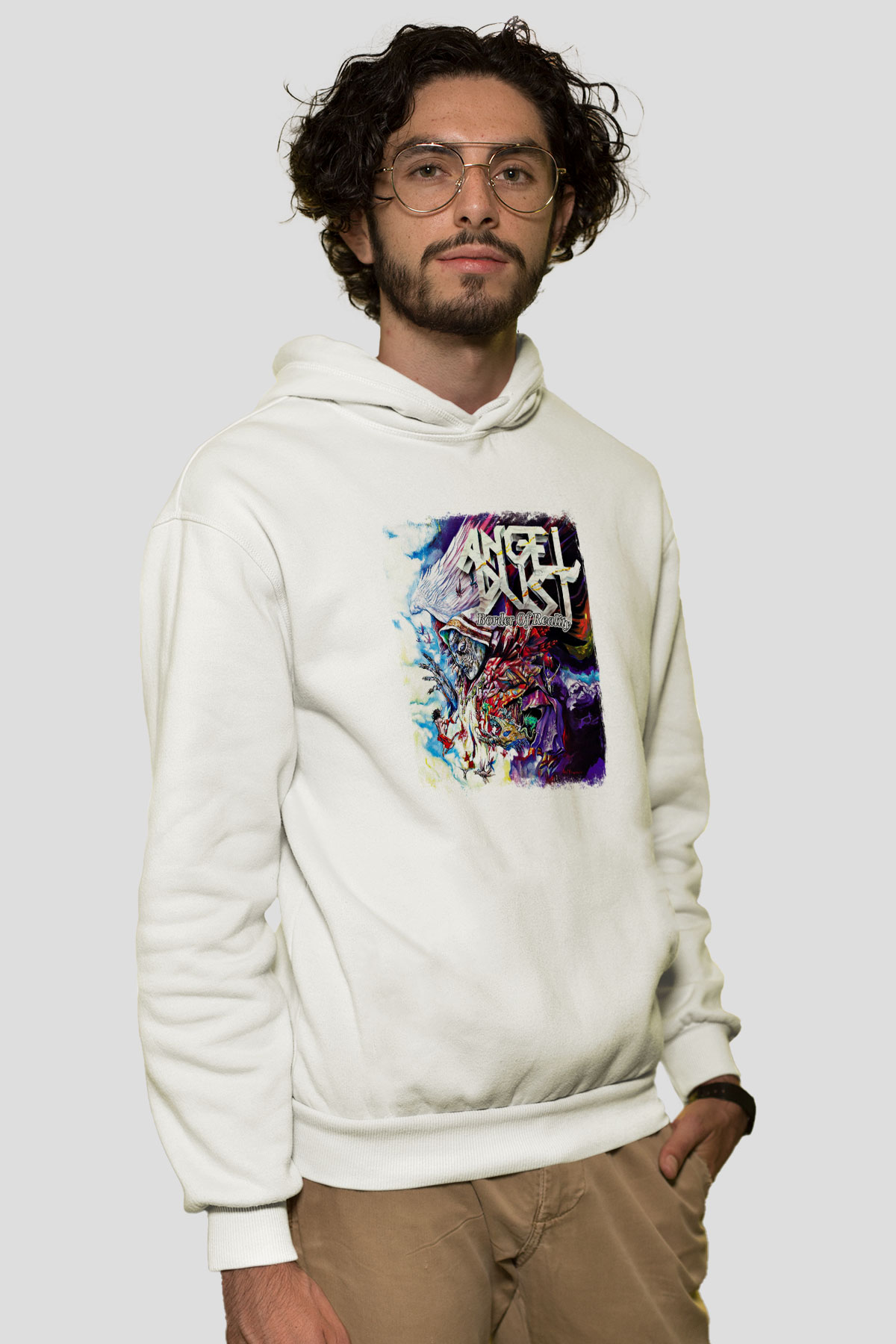 Angel Dust Baskılı Unisex Beyaz Hoodie