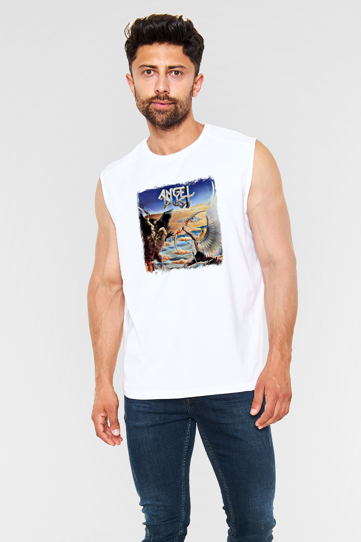 Angel Dust Baskılı Unisex Beyaz Kolsuz Tişört