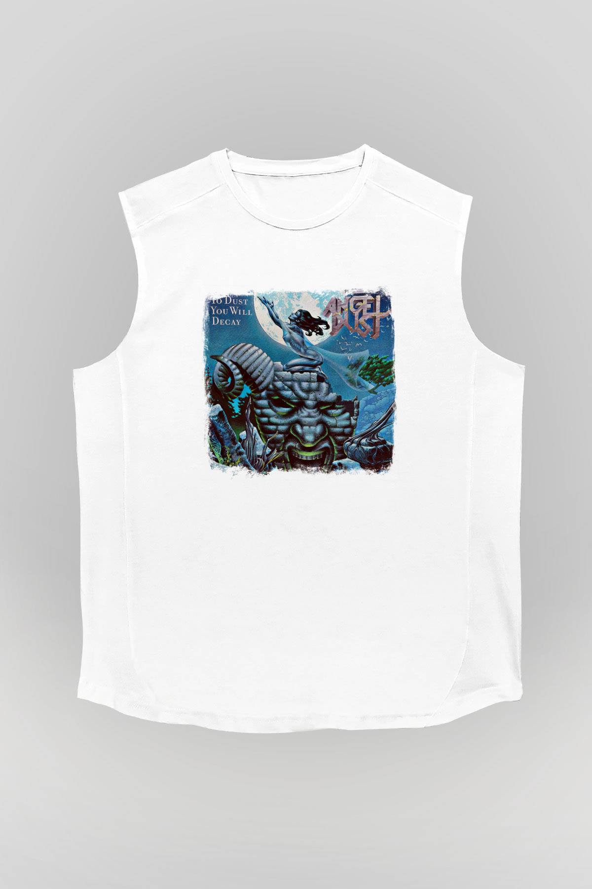 Angel Dust Baskılı Unisex Beyaz Kolsuz Tişört