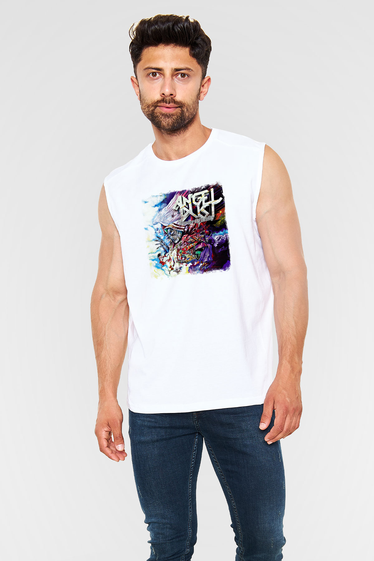 Angel Dust Baskılı Unisex Beyaz Kolsuz Tişört
