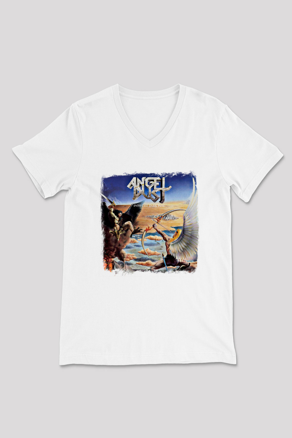 Angel Dust Baskılı Unisex Beyaz V Yaka Tişört