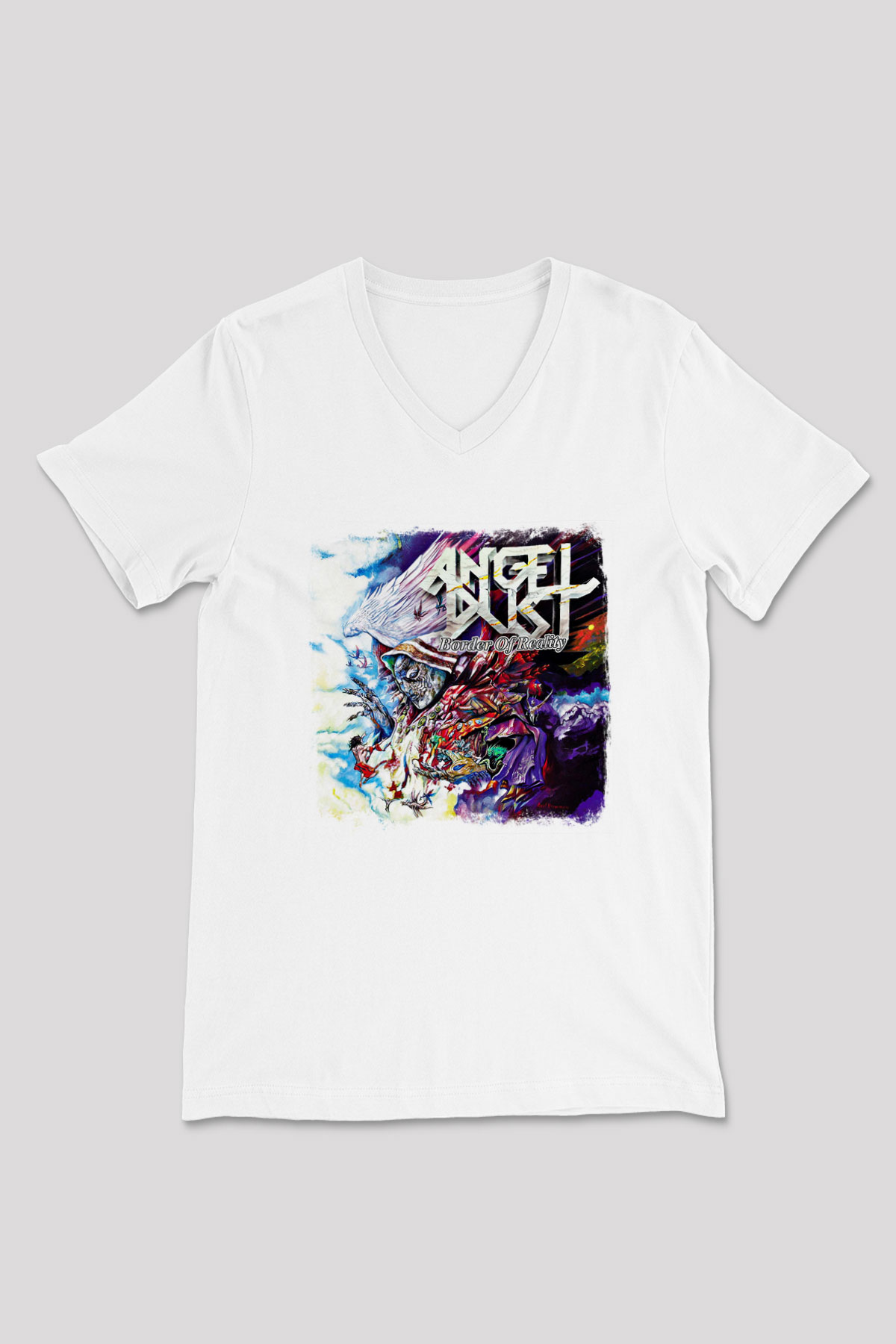 Angel Dust Baskılı Unisex Beyaz V Yaka Tişört