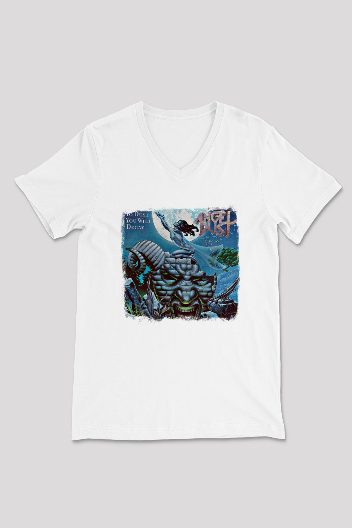 Angel Dust Baskılı Unisex Beyaz V Yaka Tişört