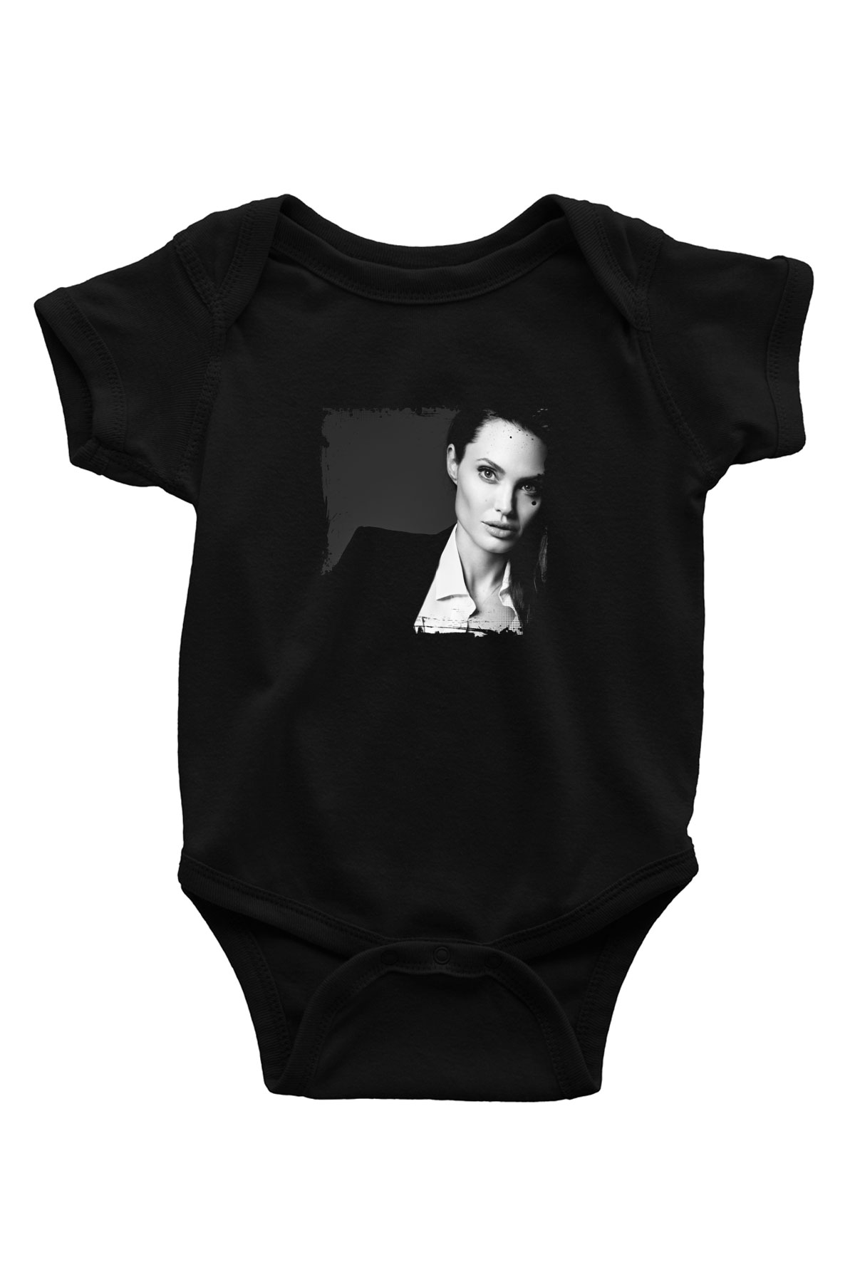 Angelina Jolie Baskılı Unisex Siyah Bebek Body - Zıbın