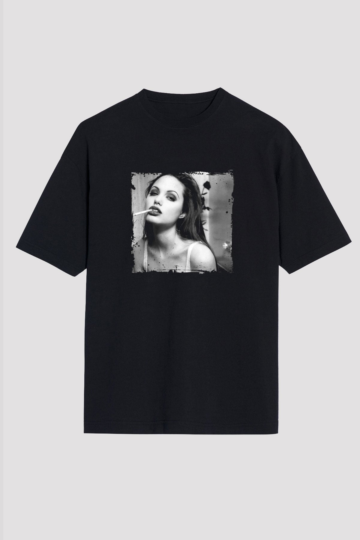 Angelina Jolie Baskılı Unisex Siyah Oversize Tişört