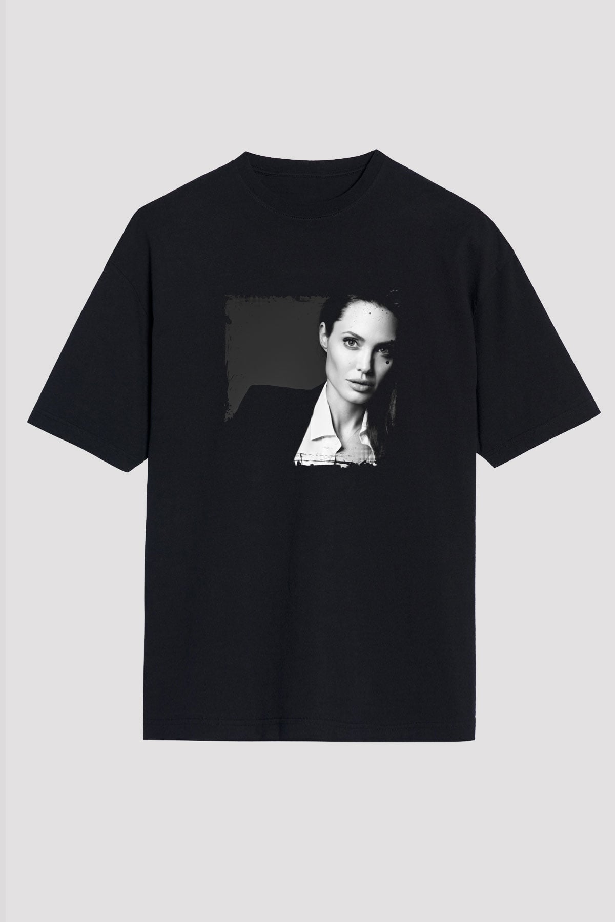 Angelina Jolie Baskılı Unisex Siyah Oversize Tişört