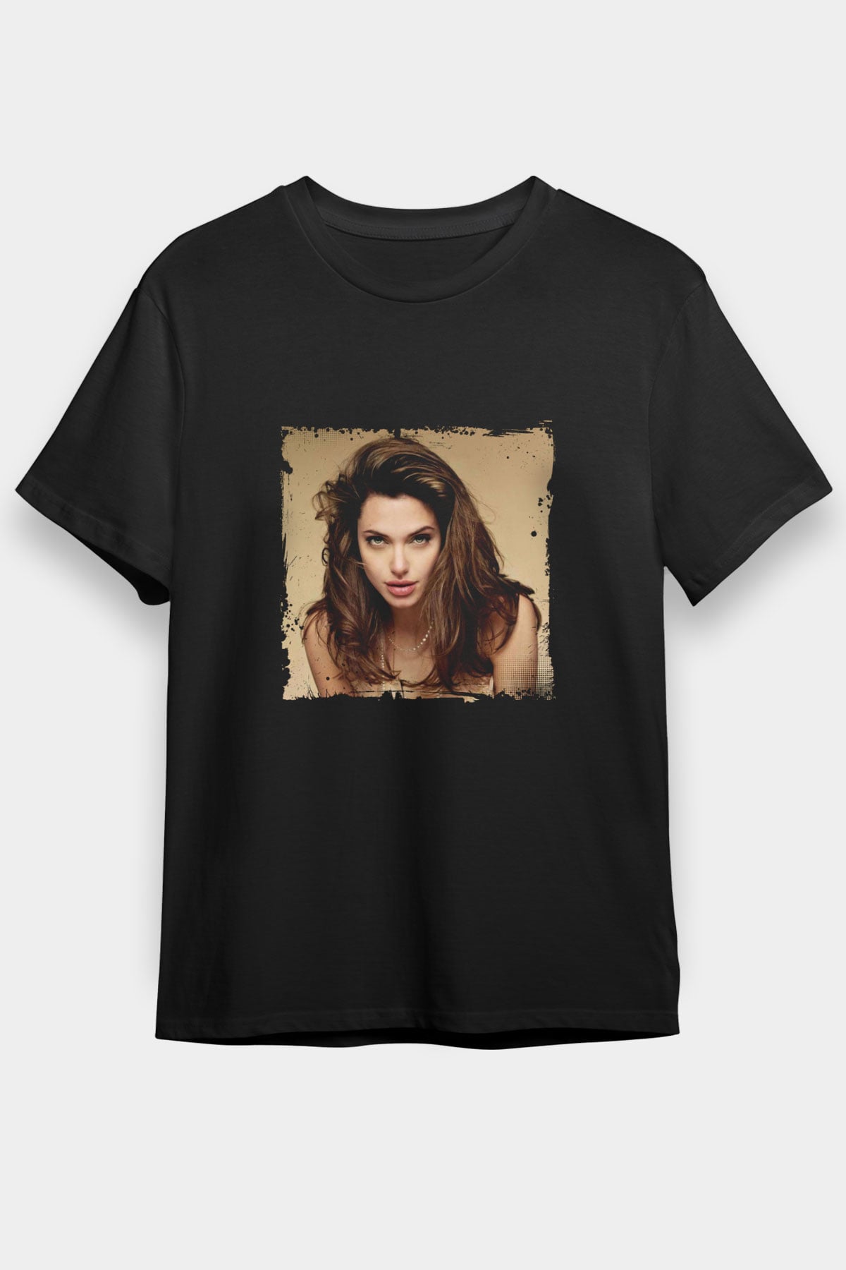 Angelina Jolie Baskılı Unisex Siyah Tişört