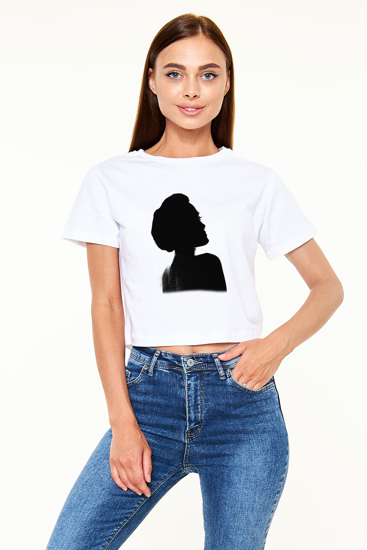 Angelina Jolie Beyaz Croptop Tişört